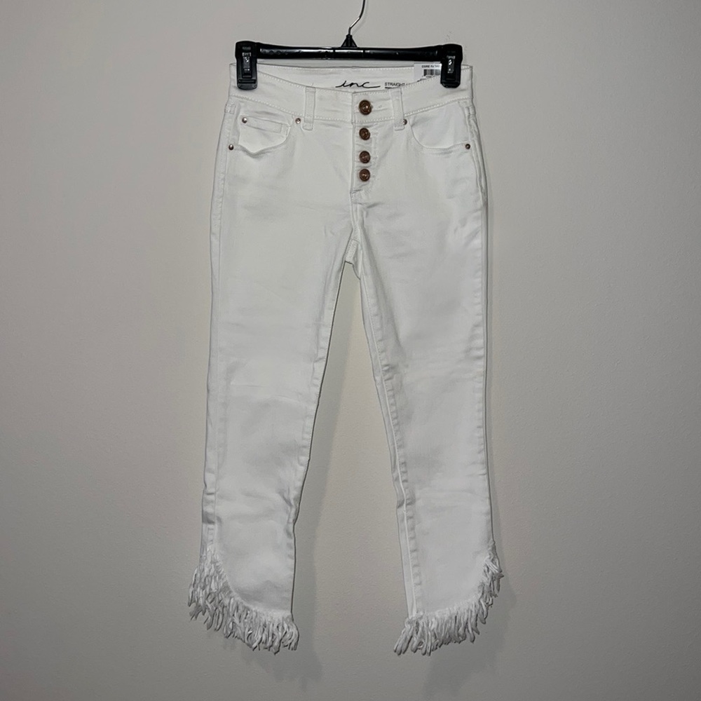 INC straight leg fringe jeans
